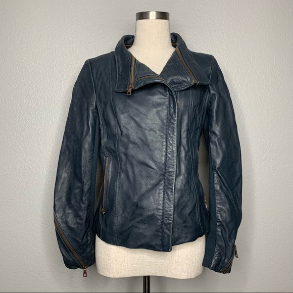 Sam Edelman Jackets & Blazers - Sam Edelman Dark Teal Leather Moto Jacket Medium